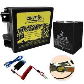 CINVEI Trailer Brakes Breakaway Kit with Charger, Side Load Break-Away Controller System with Switch and LED Indicator, Built-in 12V 5AH Lead-Acid Battery, Suitable for Trailer Caravans