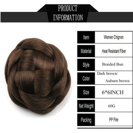 Synthetic Hair Chignon Scrunchie Natural Hair Braided Bun Donut Hairpieces Clip in Hair Bun Extensions Updo Space Bun for Women Beauty (Dark brown/Auburn brown)