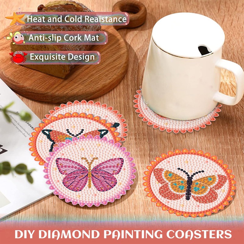 Cyleibe 6 Pcs Diamond Painting Coasters Drink Coasters, DIY Diamond