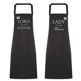 60 Second Makeover Limited Couples Lord and Lady Of the Manor Black Apron Set Novelty Gift Wedding Anniversary Husband Wife House Warming