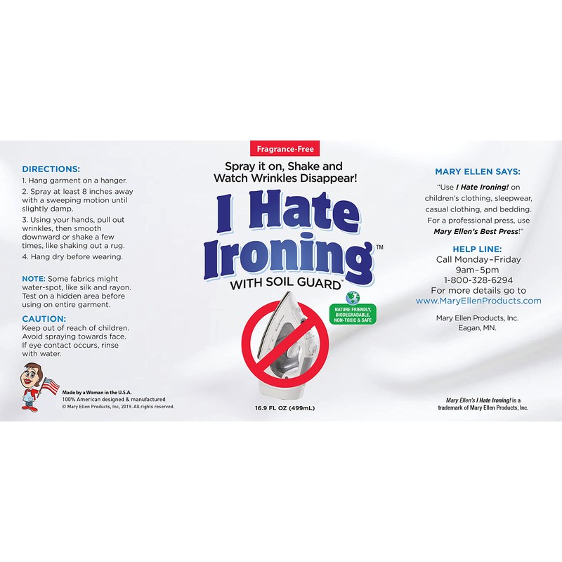 Mary Ellen Products I Hate Ironing Spray Wrinkle Remover, 16