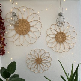 Rattan Daisy Flower, Wall Decor, Boho Decor, Nursery Decor Set Of 3 Wall Hanging