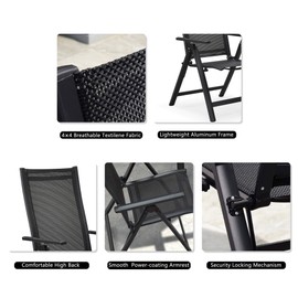 PURPLE LEAF Outdoor Patio Folding Dining Chairs Set of 2, Outdoor Reclining Chairs Camping Chair with Textilene Fabric Seating, 5 Levels Adjustable High Backrest Portable Chairs, Black