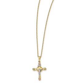 Solid 10k & 14k Gold Filled with 12k Accents Cross Necklace Chain 18" (17.8mm)