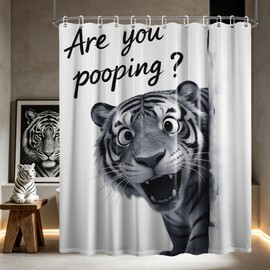 puuiui Funny Tiger Shower Curtain Boys Animal Safari Cartoon Shower Curtains for Kids Bathroom Decor Sets, Waterproof Cloth Fabric with Hooks, 70x72 Inch