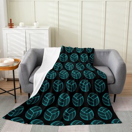 Volleyball Pattern Plush Throw Blanket,for Ball Sports Flannel Fleece Blanket Decorative Teal Neon Ball Games All Season,Bed Blanket Gift to Volleyball Player Queen 90"x90"