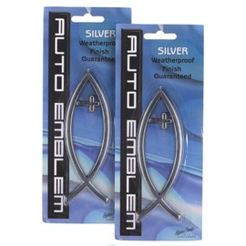 Dicksons, Large Silvertone Christian Cross and Fish Symbol, for Car, Vehicle, Truck, Van, Super Adhesive, All Weather, Inspirational Bumper, Easy Peel and Stick Auto Emblem, 2 - Piece Pack