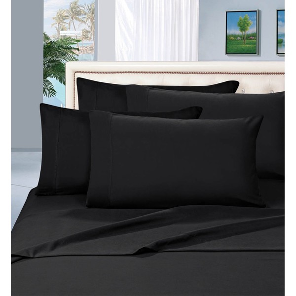 Elegant Comfort 1500 Thread Count Egyptian Quality 6 Piece Wrinkle Free and Fade Resistant Luxurious Bed Sheet Set, California King, Black