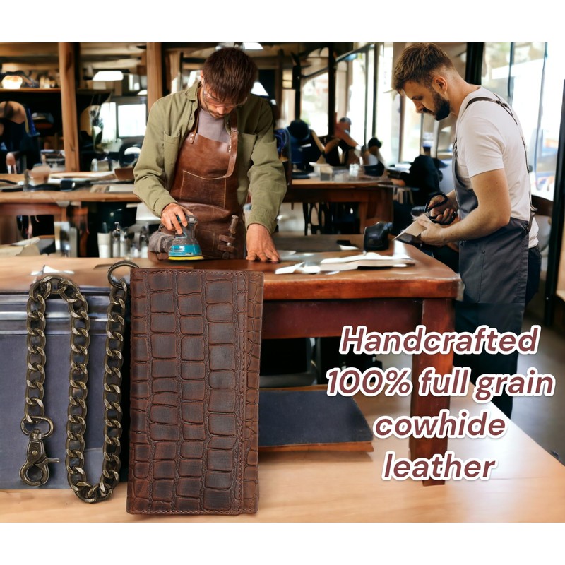 F&L CLASSIC RFID Blocking Mens Tri-fold Long Style Cowhide Leather