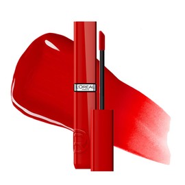 L'Oréal Paris Infallible Laque Resistance, Labial Líquido con Acabado Brillante, Brillo Instantáneo y Color de Larga Duración Hasta por 16h, Tono Red Bisou 415