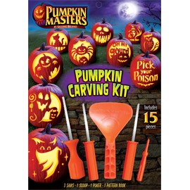 Pumpkin Masters Pumpkin Carving Kit, Halloween Carving Kit, Includes 3 Saws, 1 Scoop, 1 Poker, 1 Pattern book with 10 Patterns