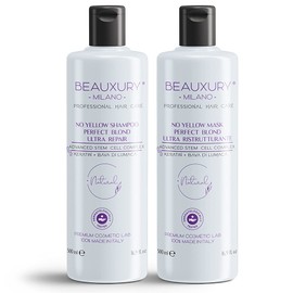 Anti-Yellow Tint Set for Damaged Blonde Hair, Repairs and Regenerates, Anti Hair Breakage, Shampoo and Hair Mask 500 ml, Innovative Anti-Stain Pigment Keratin Pro Repair Complex Snail Slime