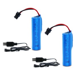 Tosiicop 3.7V Li-ion Battery 1200mAh - 2 Pack Rechargeable Batteries SM-2P Plug with 2 USB Charger Cable for Remote Control Cars Toy Monster Off-Road Trucks Racing RC Car