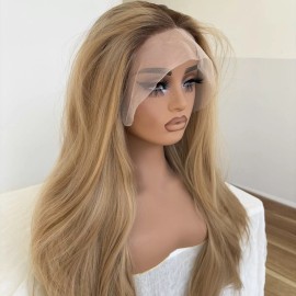 MISSWEN T Lace Frontal Wigs Long Straight Heat Resistant Synthetic Hair Mixed Blonde