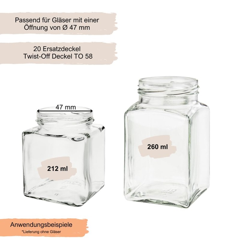 mikken 20 Lids, 58/6 cm for Jam Jars, Twist-Off Replacement