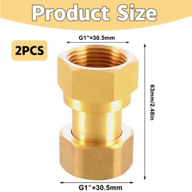 Pack of 2 Brass Movable Screw Connection 1 Inch Female Thread, 1 Inch Female x 1 Inch Female Brass Screw Connection Passage, DN25, with Seal, for Water Installations and Central Heating Systems