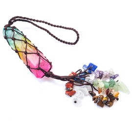 WANGCL 7 Chakra Healing Crystal Stone Hanging Ornament, Rainbow Titanium Coated Irregular Rock Crystal for Car Home Decoration, Reiki Yoga Meditation