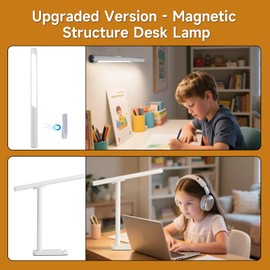 Magnetic Led Desk Lamp: 2 in 1 Reading Lamp with Phone Holder & USB Charging Port for Home Bedroom Office Study | Dorm Desk Lamp with 3000-6000k Touch Control Dimming | 5 Brightness Levels | White