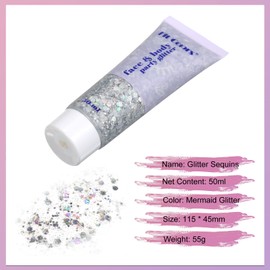 Face Glitter Gel Bestauty 50 g Festival Glitter Gel Body Glitter Cosmetic Face Hair Nails Eyeshadow Long Lasting Sparkling for Party, Festival, Stage, Birthday, Weddings (#5 Silver)