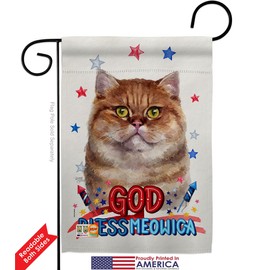 Patriotic British Short Hair Garden Flag Set with Stand Animals Cat Kitten Meow Spoiled Paw Fur Pet Nature Farm Animal Creature Small Gift Yard House Banner Double-Sided Made In USA 13 X 18.5