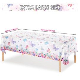 Pajean 3 Pieces Butterfly Birthday Tablecloth Watercolor Purple Butterfly Table Covers Butterflies Party Table Cover Rectangular Plastic Tablecloth for Spring Themed Party Table Decor, 108 x 54 Inch