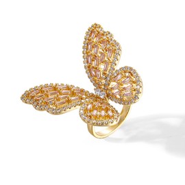 GELVTIC Rhinestone Butterfly Rings for Women Adjustable Gold Cocktail Ring Cubic Zircon Sparkly Crystal Statement Silver Bow Open Wrap Bow Jewelry Bridesmaids Wedding Valentine’s Day Gift Lover Mother