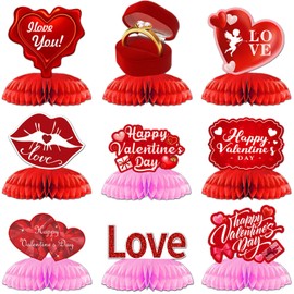 ricluck 9 Pcs Valentines Day Honeycomb Centerpieces Decorations, Red Pink Valentine Table Decorations Valentine Centerpieces for Table Decorations