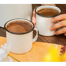 Cinsa Juego de tazas cafeteras Rustik 6 piezas, 8 cm con capacidad 360 ml Peltre ligero (Blanco con filo negro)