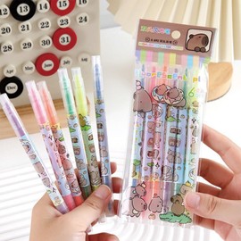 MOZXIRZ 6 Pcs Capybara Highlighters Pens Cute Cartoon Dual Tips Highlighter Markers Assorted Colors Highlighters Capybara Highlighter Pens (Capybara)