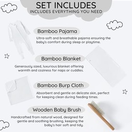 Luxury Baby Gift Set – 4-Piece Premium Bamboo Baby Essentials (Pajama, Blanket, Burp Cloth & Wooden Brush) – Soft, Eco-Friendly, Gender-Neutral Newbor