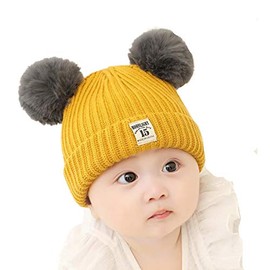 Kingsie Baby Knit Hat with Pompom Solid Cute Autumn/Winter Cold Protection Kids Girls Boys, yellow