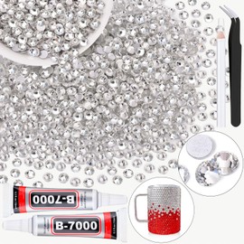 2000PCS SS16/4mm Crystal Rhinestones (Clear) with 2Pcs 10ml B7000 Jewelry Glue, Bedazzling Flatback Glass Rhinestones for Crafting Decor, Gems Diomand Charms for Tumbler Shoes Clothing Mugs Nail Art