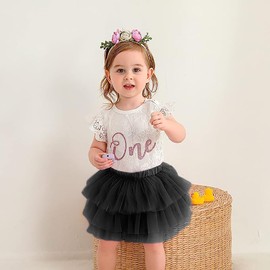 Baby Girls Tulle Tutu Skirt with Diaper Cover for Toddler Girl 6 to 24 Months Black
