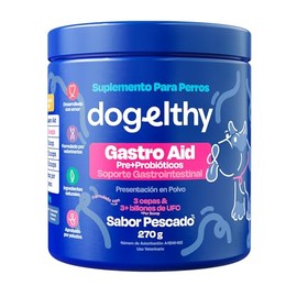 Dogelthy Gastro Aid. Pre + Probioticos con +3 Billones de UFC x Scoop. Suplemento para Perros. Complemento para Croquetas o Dieta Barf de 270g (Pescado)