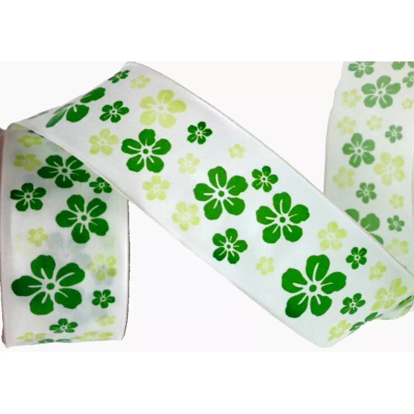 Craig Bachman Green Flowers 1.5" by 2 yards White Wired