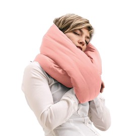 Huzi Infinity Pillow - Versatile Soft Neck Support Scarf Travel Pillow for Sleep in Flight, Airplane, Home, Office - Machine Washable (Pink)