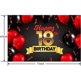 Happy 18th Birthday Red and Black Banner Backdrop Background Balloons Cheers to 18 Years Old Bady Theme Decor Decorations for Girls Boys Happy 18 Birthday Party Supplies Favors Photo Booth Props
