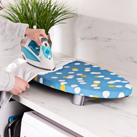 Minky Homecare Therma-Lite Table Top Ironing Board - Space Saving Small Ironing Board with Folding Feet - Lightweight and Compact Mini Iron Table, Ideal for Small Spaces - Blue Spots, 27.5 x 13.3