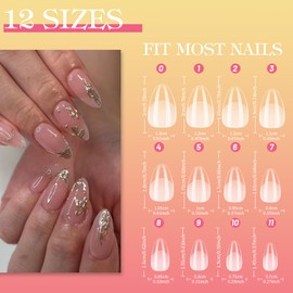 Venares Nail Tips for Gel Nails, 120 Pieces, Short Almond Artificial Nails Set, 11 Sizes, Gel Nails, Nail Tips with Glue, Nail Buffer Block, Nail Tips Set, Transparent