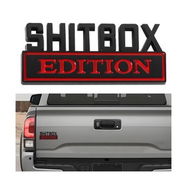 LKAHG Car Edition Emblem, 3D Metal SHITBOX Vehicle Emblem Badge Sticker, Automotive Exterior Side Rear Front Hood Trunk Door Badge Decal Decoration Accessories, Universal for Most Cars (Black/Red)
