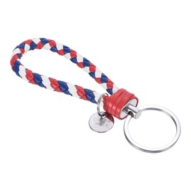 PATIKIL Braided Leather Keychain with Stainless Steel Key Ring Sleeve, PU Woven Wristlet Lanyard Strap Fob Keyring Holder for Car Bag Wallet Pendant, Red White Sapphire Blue