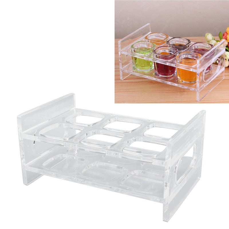 Acrylic Shot Glass Holder Carrying 6 Square Transparent Liquor Cup
