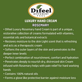 Difeel Crema de Manos con Romero 100% Aceites Naturales Puros y Vitamina E 1.4 oz