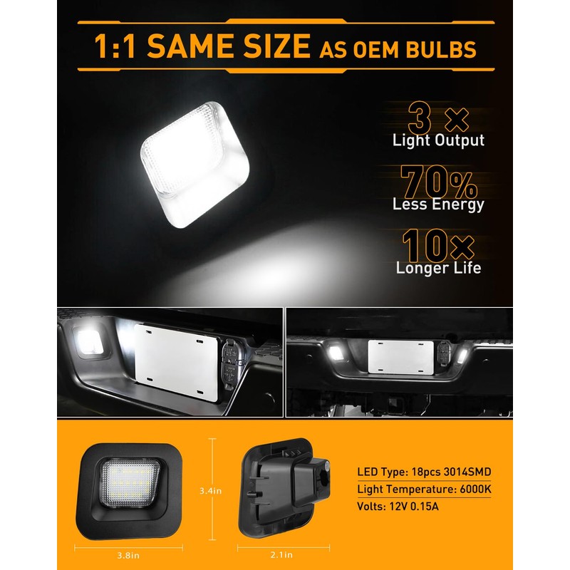 LESAUCE Full LED Clear Lens License Plate Light For 2003-2018