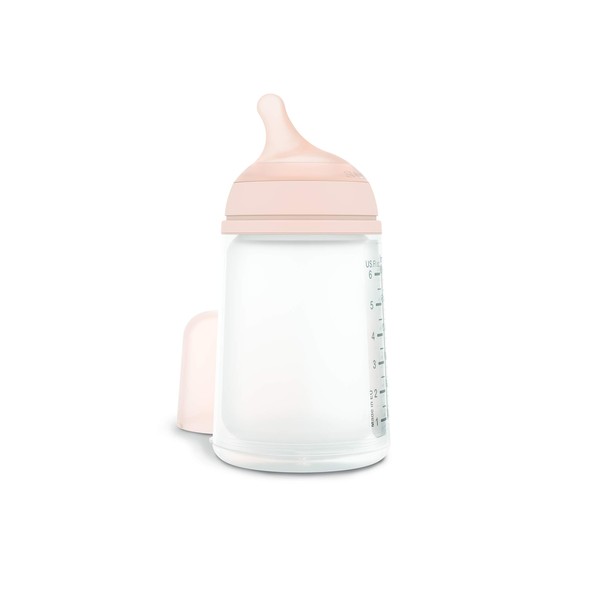 Suavinex, Zero Zero Zero Anti Colic Bottle with Medium Flow Teat (M) 3 Months Ideal for Mixed Breastfeeding Teat with Parapet 270ml