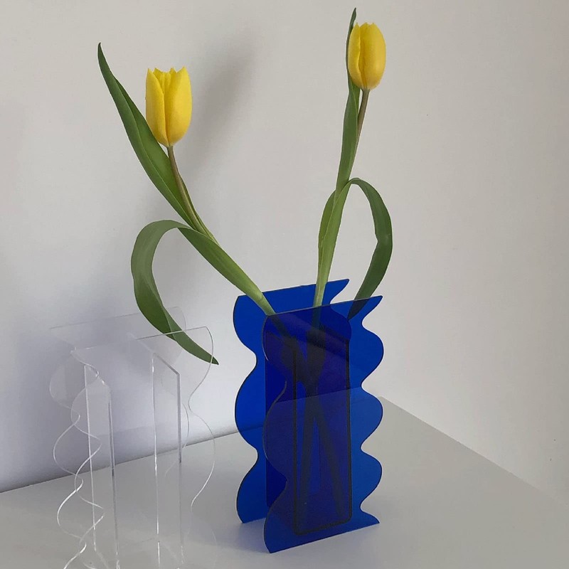 Vase,Modern Acrylic Shape Vase for Desktop Decoration (Blue)