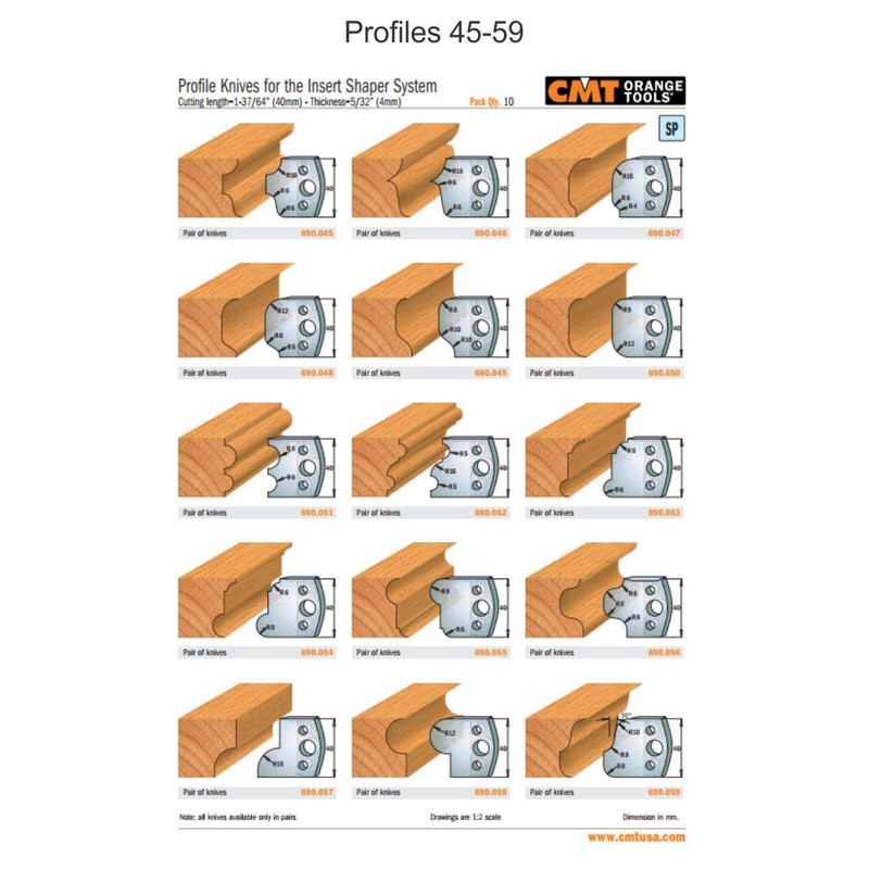 CMT CMT 690.073 Pair of Profiled Knives for Shaper Cutters,