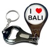 I Love Bali Nail Clippers Bottle Opener Metal Keyring, silver