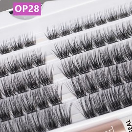 Individual Lashes with Lash Bond and Seal 120 Cluster Lashes Eyelash Extension Kit Thin Band Lash Clusters Wide Stem Lash Extensions Mix C/CC/D Curl 10-16mm Length False Eyelashes with Glue - OP28