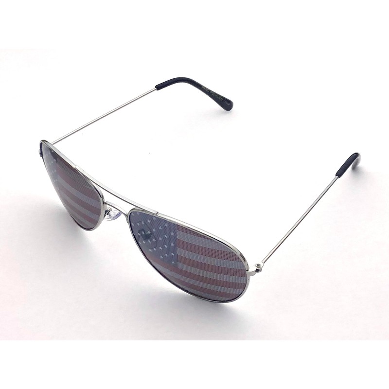 Goson American Flag Mirror Aviator Novelty Decorative Sunglasses (Silver)